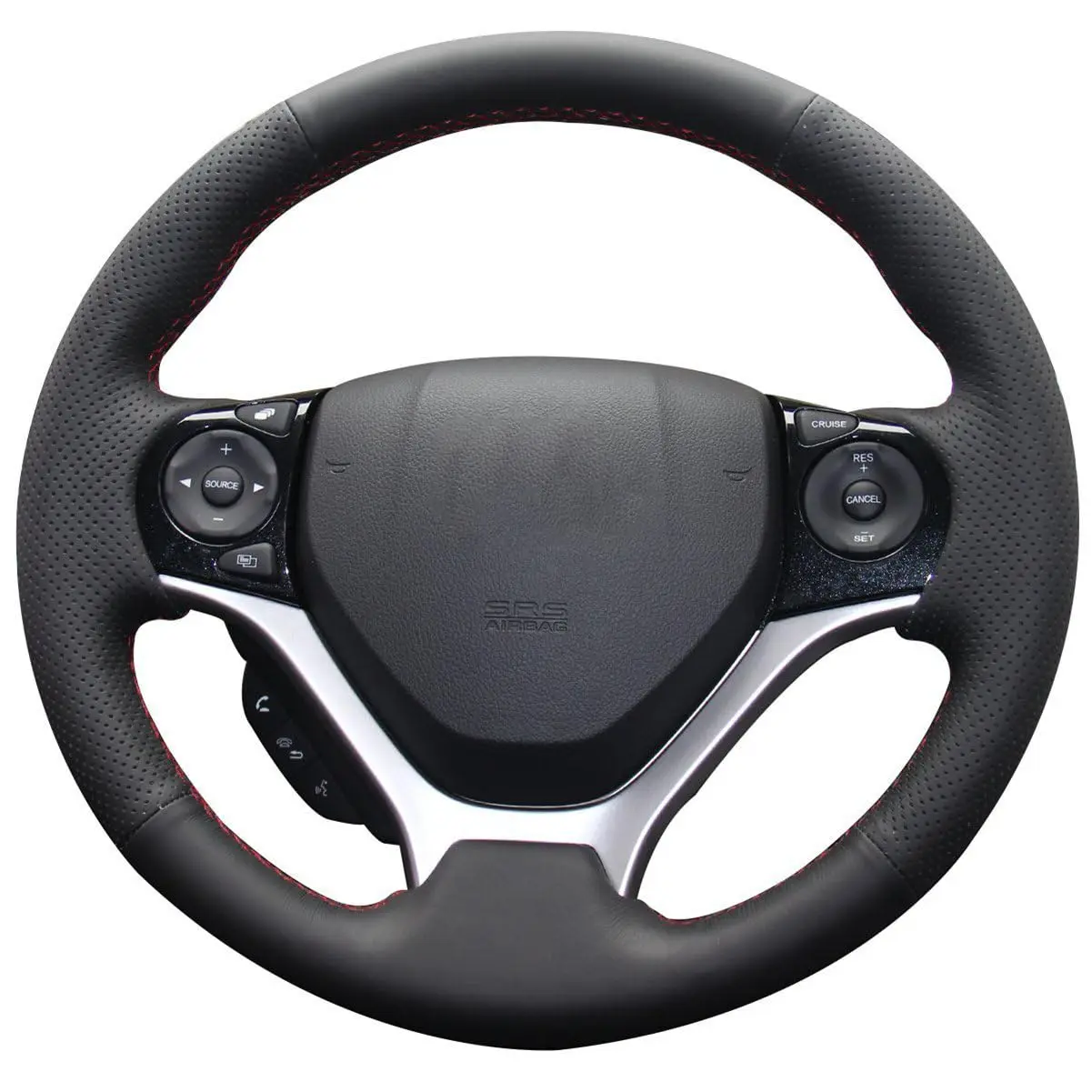 

Black Genuine Leather Steering Wheel Cover For Honda Civic 2012-2015 Hand Stitched Custom Fit