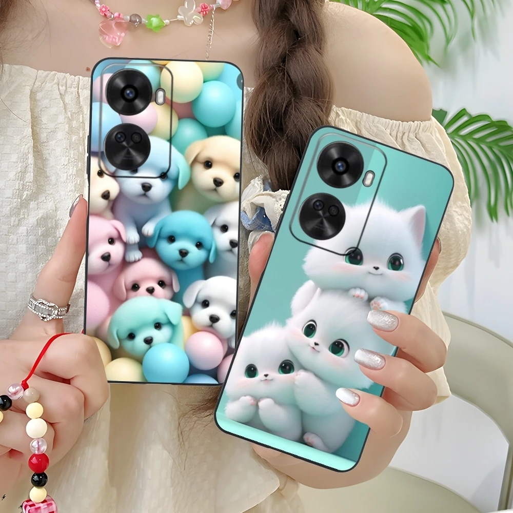 Cute Puppy Cat Fashion Mobile Cell Phone Case for Huawei Nova 12 11 10 9 8 7 Pro SE 5G Black Soft Phone Cover Shell