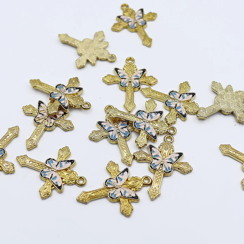 

5pcs New Product Alloy Metal Drop Oil Cross Butterfly Charms Animal Pendant For DIY Bracelet Necklace Jewelry Making