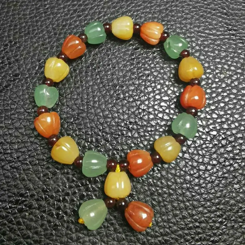 

Natural 100% real green Dongling Jade Apple beads carved Pumpkin beads bracelets for couples woman men Gift with jade bracelet