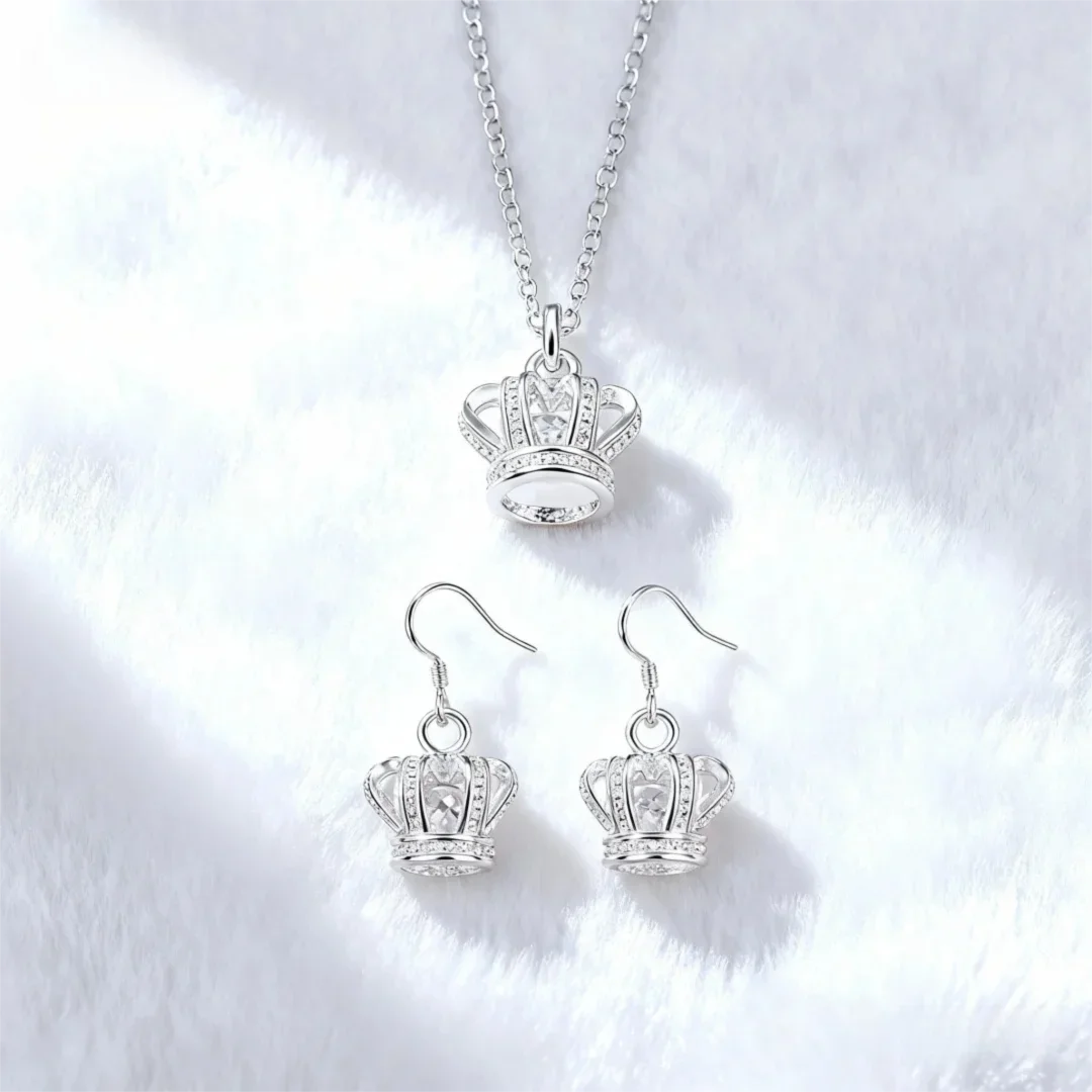 

Лидер продаж, стерлинговое серебро 925 пробы, ожерелье с короной и кристаллами на заказ, серьги, комплекты ювелирных изделий для женщин, модные аксессуары для вечеринок, рождественские подарки