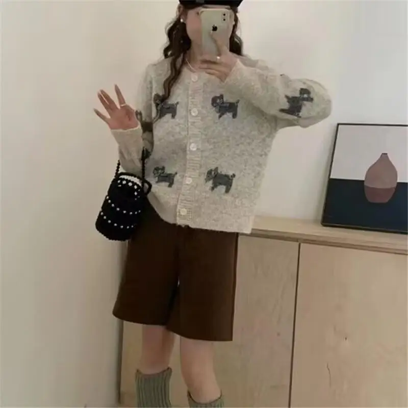 Faul Stil Vintage Cartoon Pullover Strickjacke Frauen Frühling Bogen Weiche Stricken Top Mantel Rundhals Lose Fit Casual Outwear Nette Kawaii
