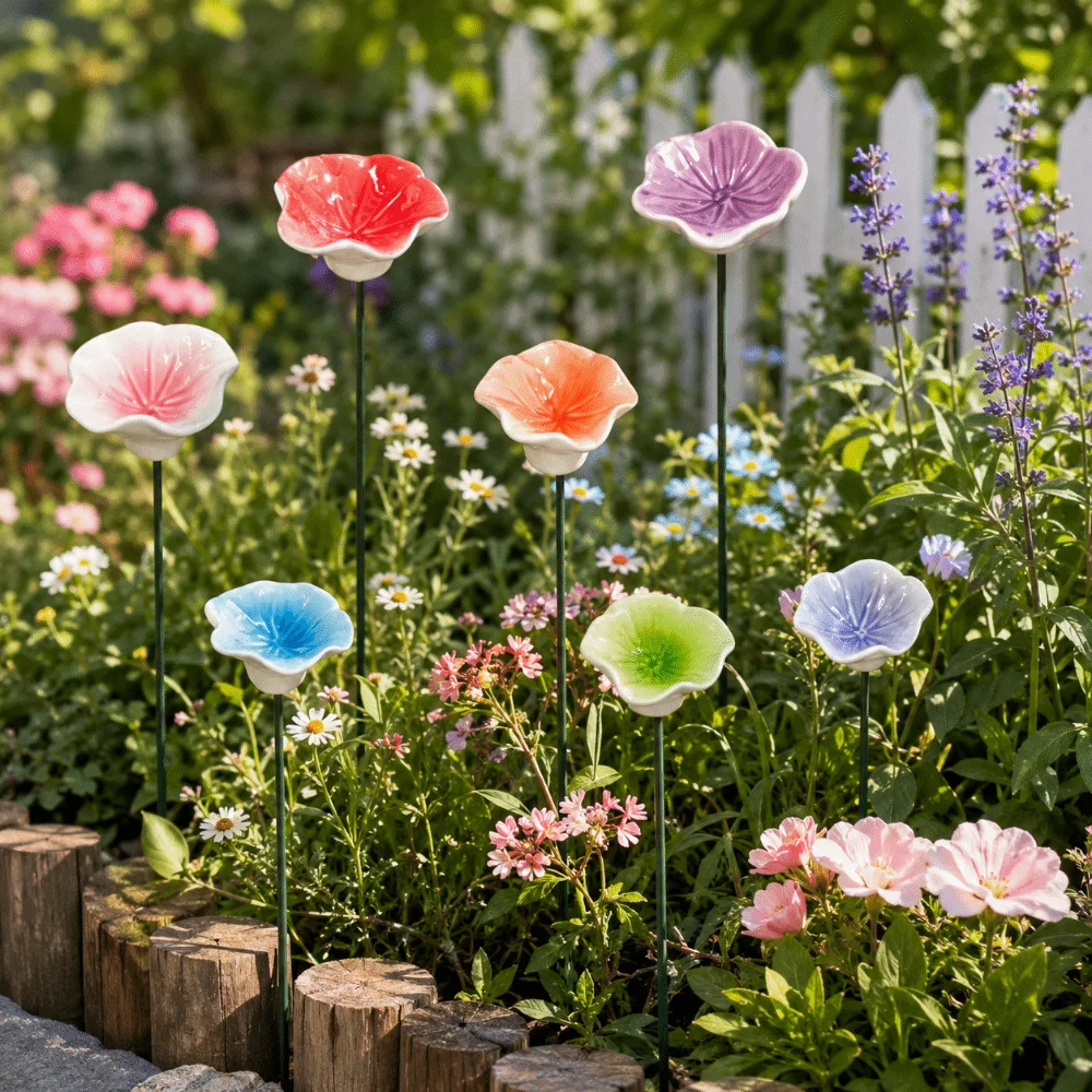 3pcs Flower Shape Bee Watering Station Garden Decoration Ceramic Insect Drinking Cup DIY Multi-function Artificial Flower