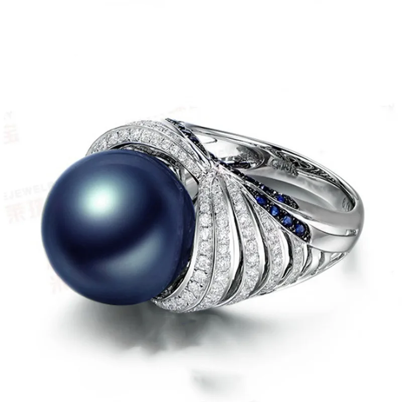 Fashion Blue Pearl Zircon Rings for Women Retro Luxury Zircon Index Finger Ring Gothic Girls Jewelry Accessories Holiday Gifts