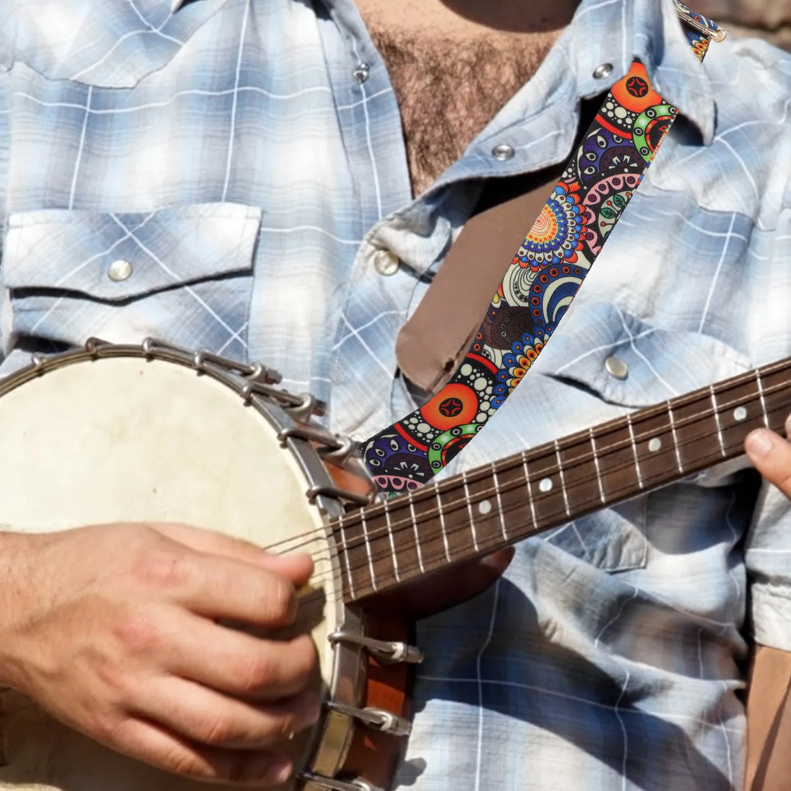 

Ремень для банджо в стиле ретро с цветочным принтом, регулируемый плечевой ремень, винтажные ремни, аксессуары для гитары, прочный дизайн, подходит для музыкальных инструментов