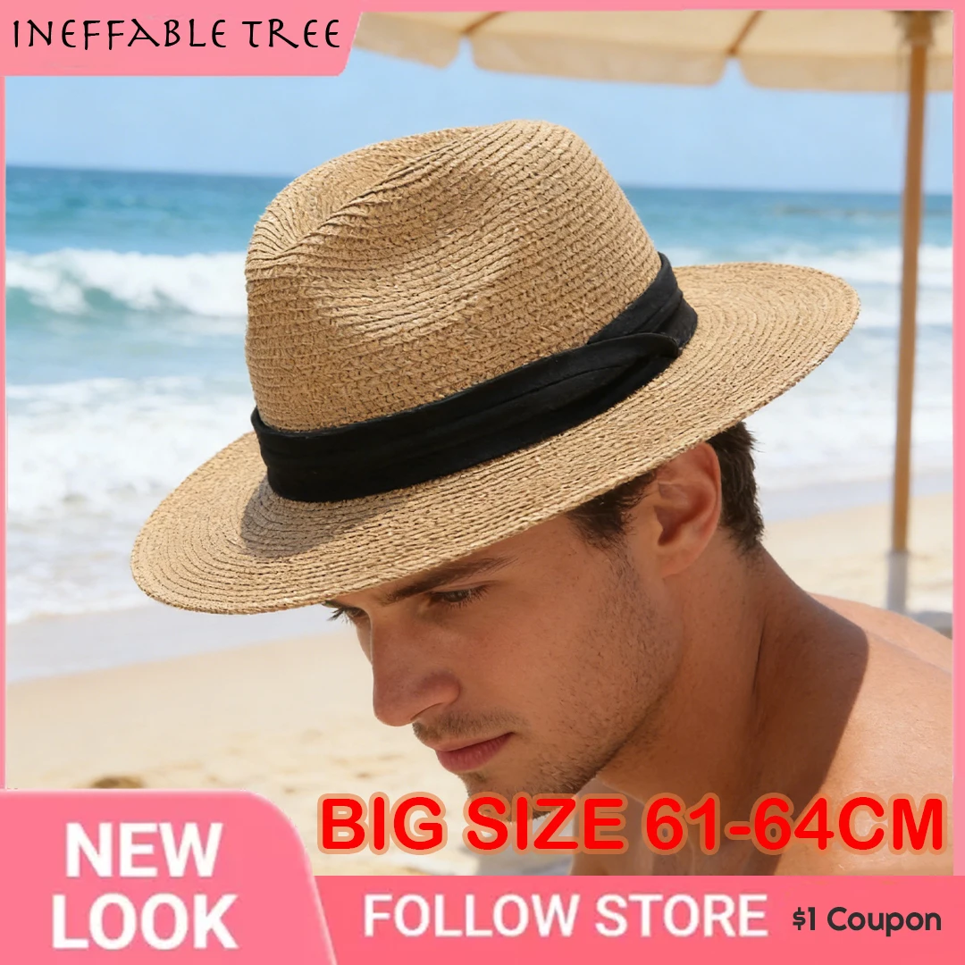 

Летние классические солнцезащитные шляпы оверсайз 64 см для мужчин и женщин, панама, пляжная соломенная шляпа с широкими полями, для пар, для большой головы, большие размеры, федоры