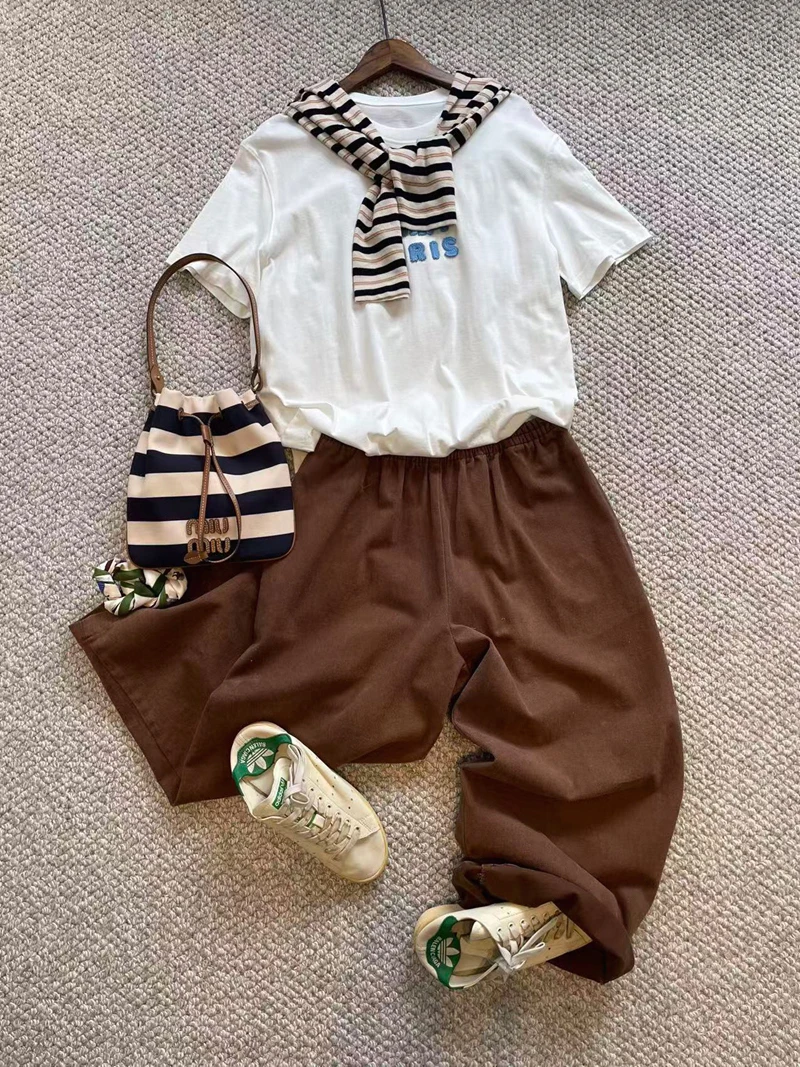 

Экологичные хлопковые брюки-кюлоты с широкими штанинами и эластичным поясом, прямого кроя, повседневные, для женщин