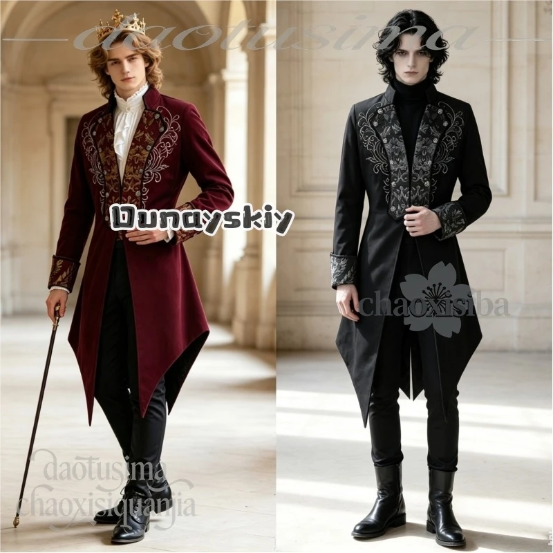 KS*022026 New Men's Vampire Coat Cosplay Goth Red Black Long Jacket Cos Halloween Vampire Performance Costume Victorian Punk