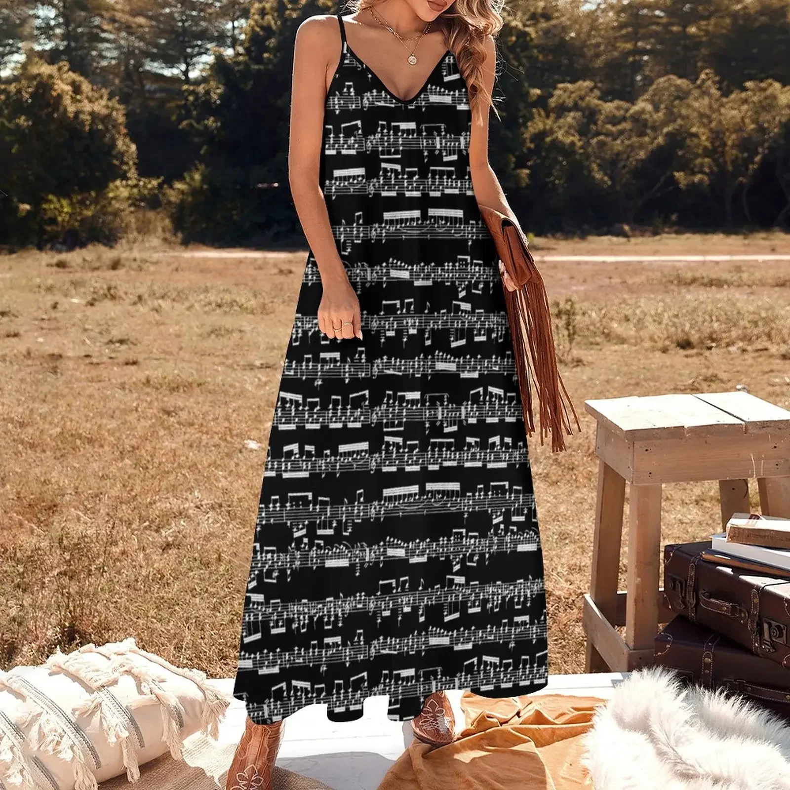 Sheet Music on Black Sleeveless Dress elegant dresses plus sizes dress women summer 2024 Dance dresses Dress