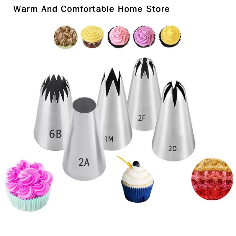 5-Piece Large Size Cake Decorating Piping Tips Set Durable Stainless Steel For Flower Cookie Icing Fondant Cupcake Decoration