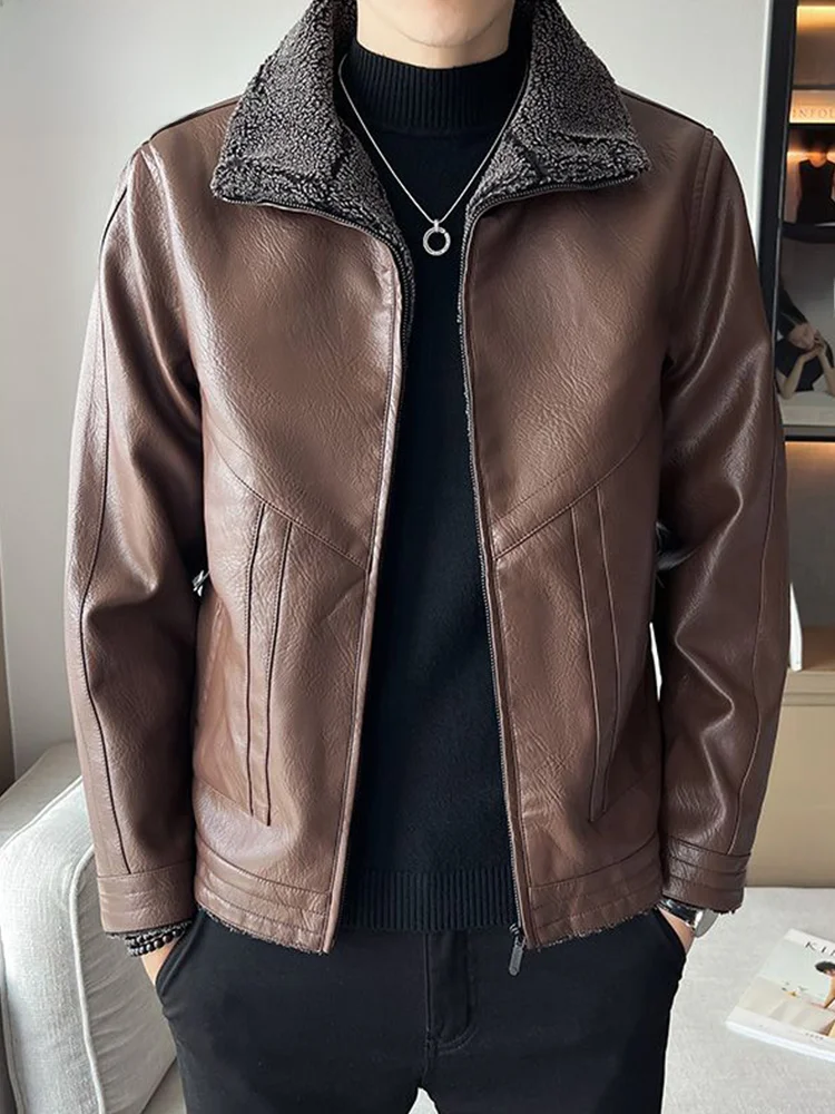 

TUCANO Genuine Leather Jaet Men's Sli Coat Autumn Winter New Sle Haifeng eepskin Long Sve Warmth Casual Coat