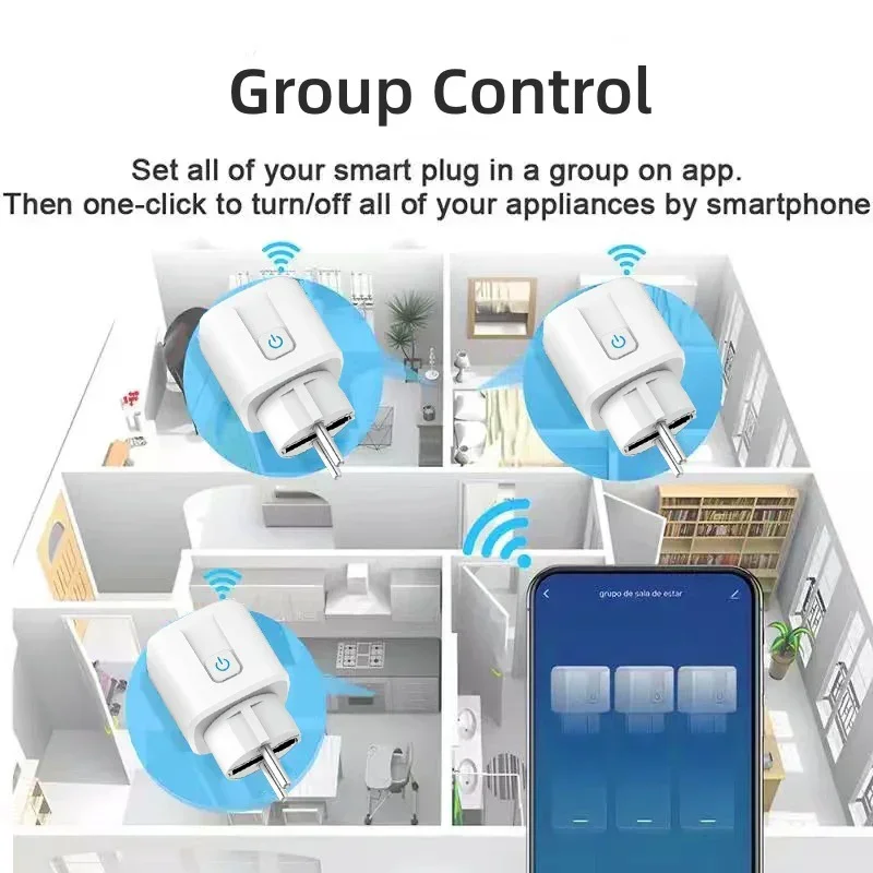 EU Smart Plug WiFi Socket 16A/20A Energy Monitoring & Timer, Works with Tuya Life App, Alexa & Google Home for Home Automation