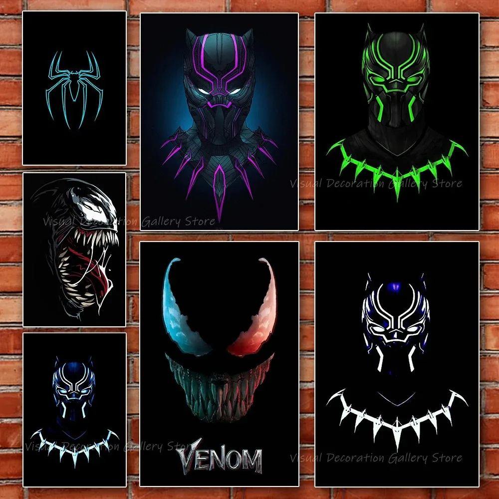 Disney Avengers Spider Man Black Panther Poster Logo Print Wall Art Picture Living Room Home Neon Decoration Painting Boys Gifts