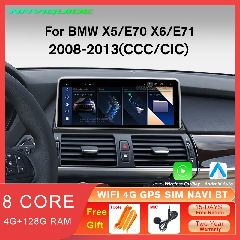 

NAVIGUIDE 10,25-дюймовый Android 12 Carplay радио для BMW X5 E70 X6 E71 2008-2013 CCC CIC головное устройство экран мультимедийный плеер