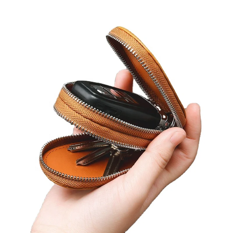 

Factory OEM and ODM Retro Wax Key Wallets Double Zipper Multi-functional Car Key Bags Foreign Trade Leather Key Holder