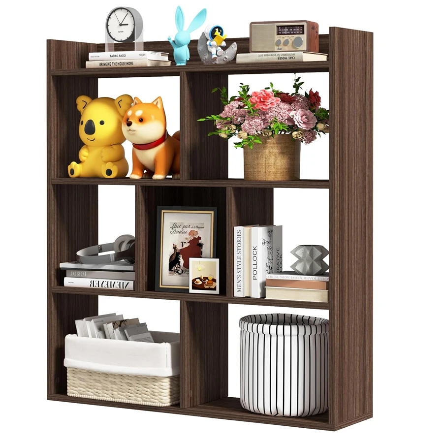 

7-Cube Bookshelf Floor Standing Open-Back Bookcase with Anti-Toppling Devices Wooden Geometric for Living Room Study Office