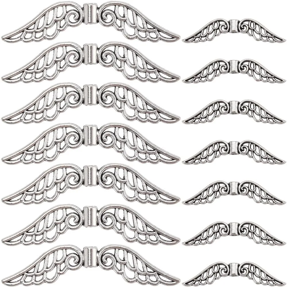 

60Pcs Wings Spacer Beads Wing Beads Tibetan Style Alloy Vintage Antique Silver Angel Small Spacers Loose Beads for making kit