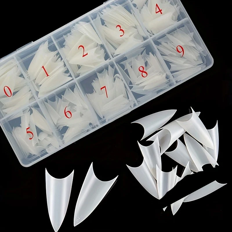 Naaldhak nageltip 500 stuks kort scherp uiteinde nep acryl nageltip halve dekking 10 maten met doos geschikt voor nagelsalon thuis doe-het-zelf (transparant natuurlijk)