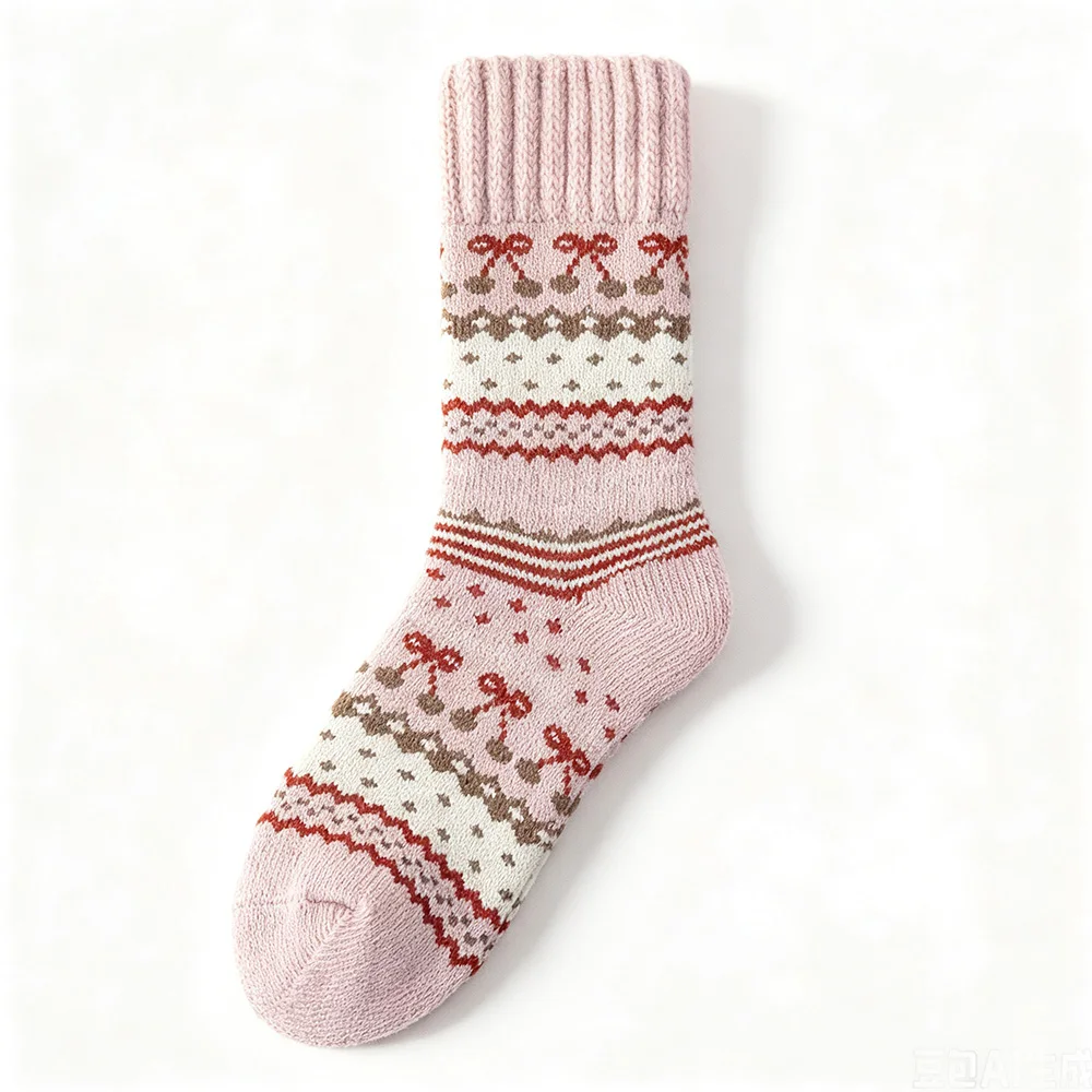 Women 5 Pairs Vintage Wool Blend Socks Thick Warm Winter Knit Soft Thermal Cold Weather Casual Socks For Lady Daily Wea