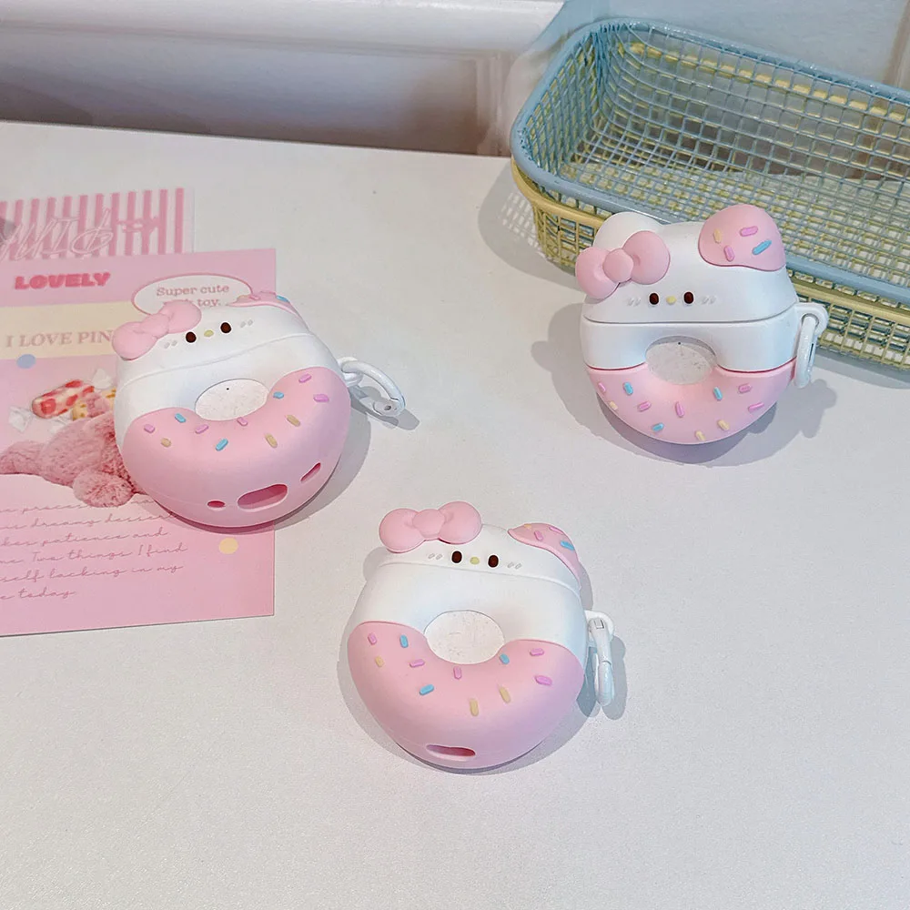 Kawaii Donut Sanrios Hello Kitty dla AirPods 1 2 3 Pro 2 Etui na słuchawki IPhone Akcesoria Air Pod Miękka silikonowa osłona Prezent dla dziewczynki