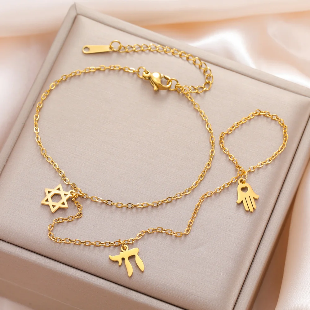 Dawapara Davidstern und Chai Armband Handkette Jüdisches Hexagramm Glücksbringer Judaica Schmuck Edelstahlschmuck – Detail 22