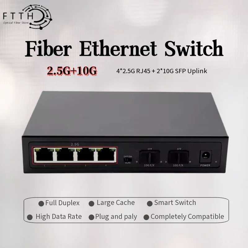 

2.5G smart Ethernet switch 4 port RJ45+10G SFP smart switch plug and play + port Web Ethernet network switch for IP camera/CCTV
