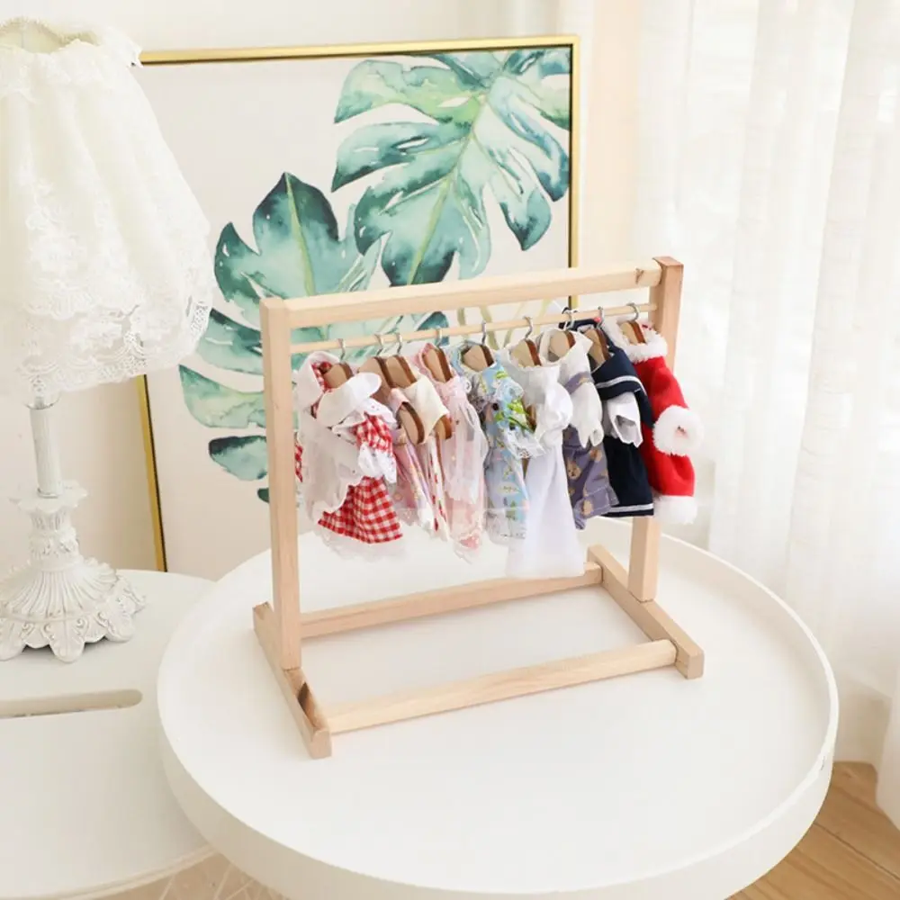 

Dollhouse Supplies Doll Clothing Hanger Wooden Pretend Play Dollhouse Furniture Toys Simulation Doll House Decor