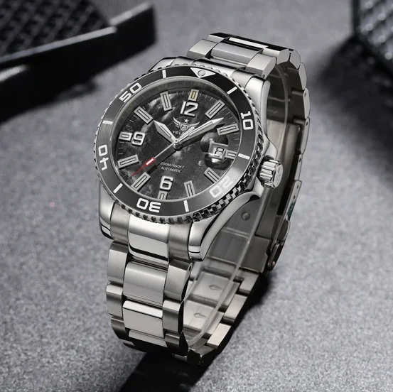 YELANG Men Automatic Watch 42mm Mechanical Wristwatch Luminous Tubes Sapphire Diver 20Bar Waterproof MOP Dial SW200