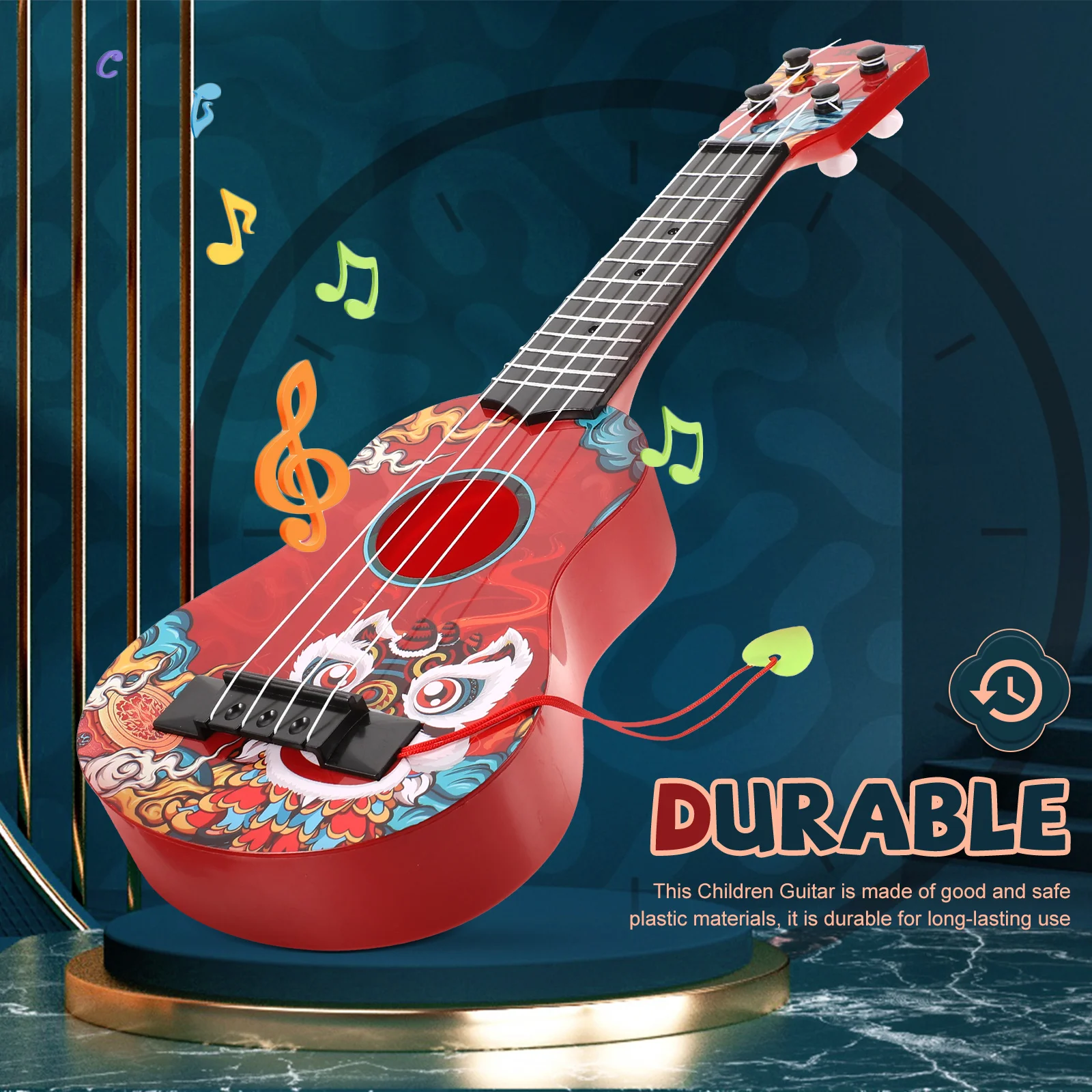 Children's Ukulele Kids Musical Learning Toy Instrument Red Plastic Guitar Plaything