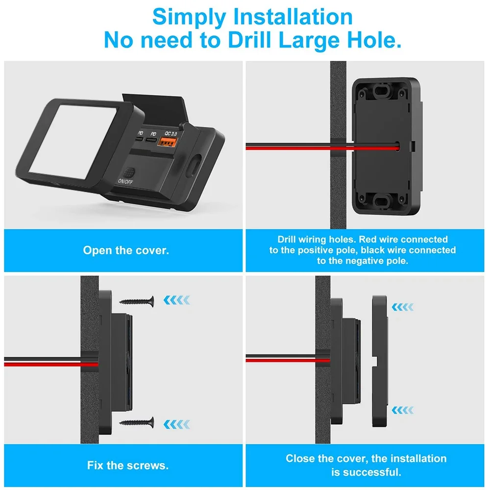 18W USB A 30W PD Auto-Ladegerät Schnellladegerät Dual-USB mit EIN/AUS-Schalter für LKW, Wohnmobil, Wohnwagen Zubehör – Detail 5