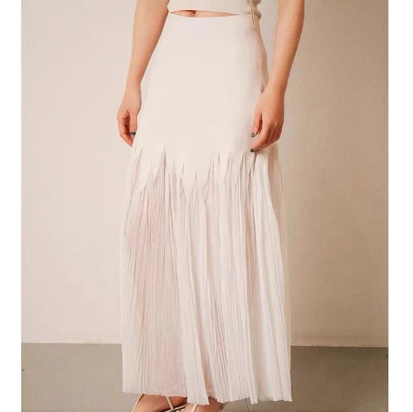 

Dave&di Skirt Woman Clothing Faldas Skirts Hundred Fold High Waisted Temperament, Heavy Fold Drape, Large Swing Skirt