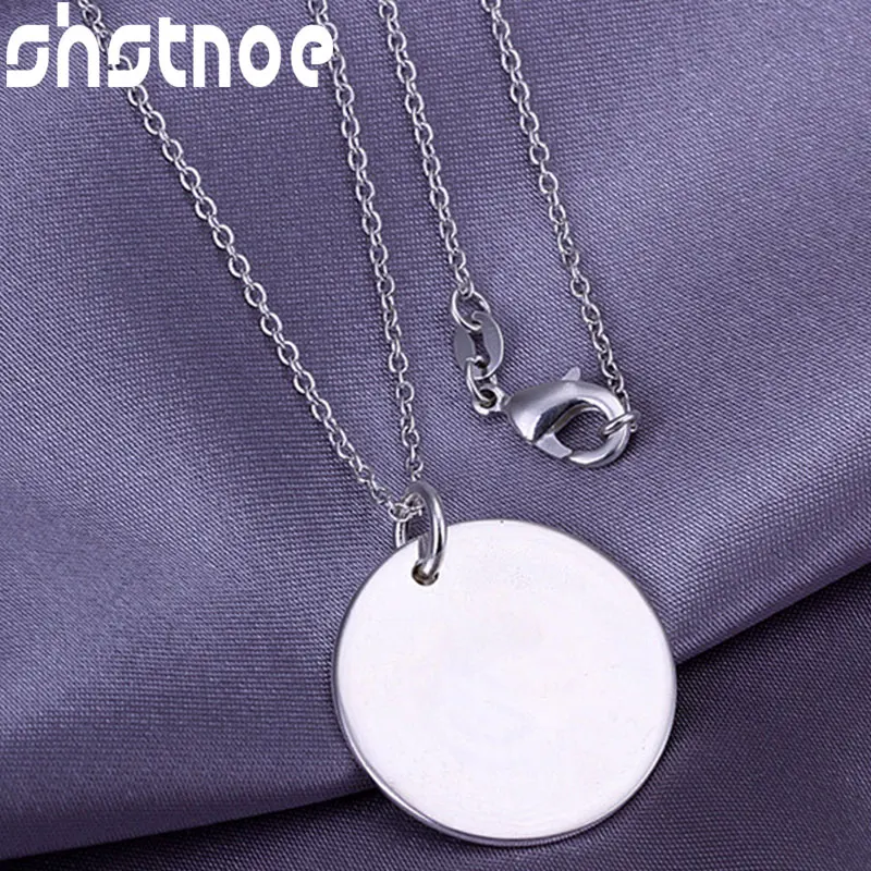 SHSTONE 925 Sterling Silver Round Label Pendant Necklace 16-30 Inch Chain For Women Lady Party Engagement Fashion Charm Jewelry