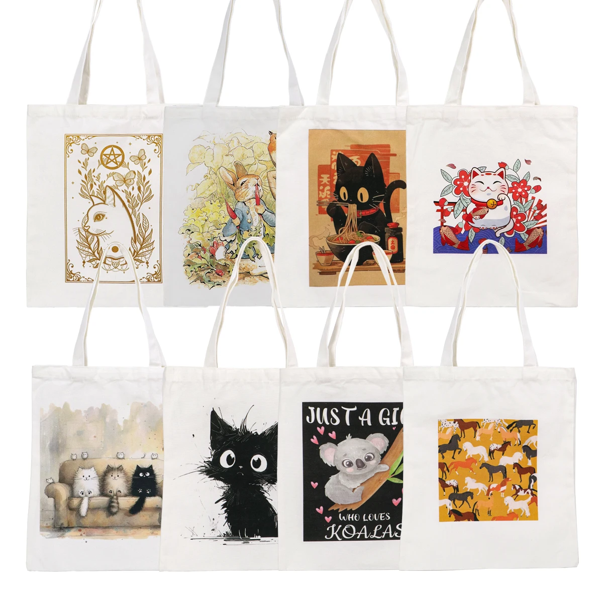 

Cute Animals Canvas Eco-friendly Shopping Bags Koala Machine Washable Tote Bag Rabbit High-capacity Storage Bag Fashion Handbags