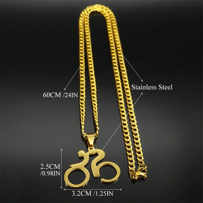 Trendy Bike Cycling Pendant Necklace for Women Men Stainless Steel Gold Color Bicycle Sports Necklaces Jewelry collar N680S06