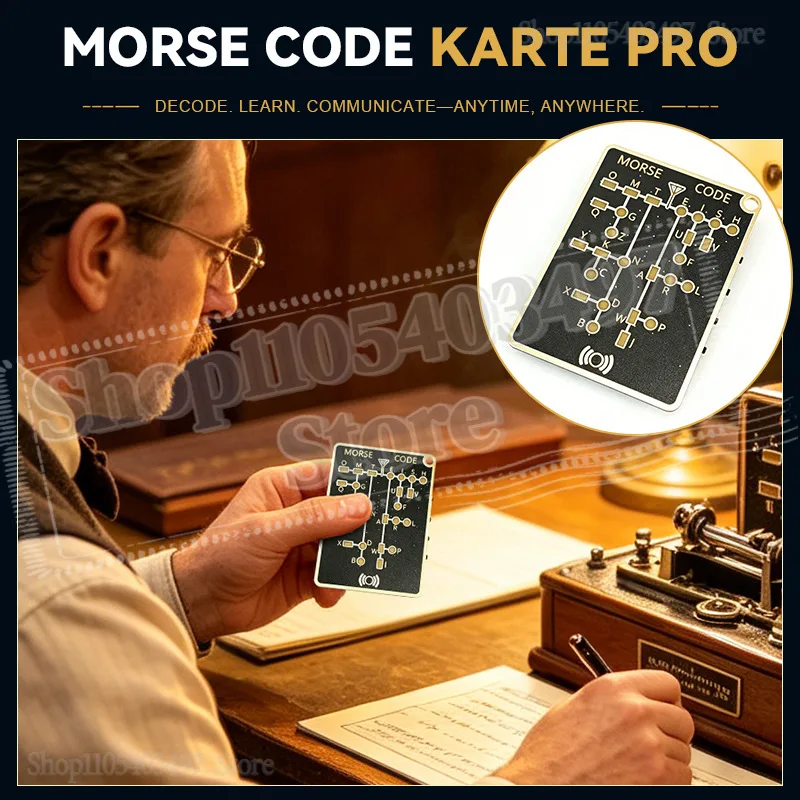 Morse Code Trainer Card Pro, Professional PCB Style with Interactive LEDs & Signal Buttons for Adult Morse Code Learning