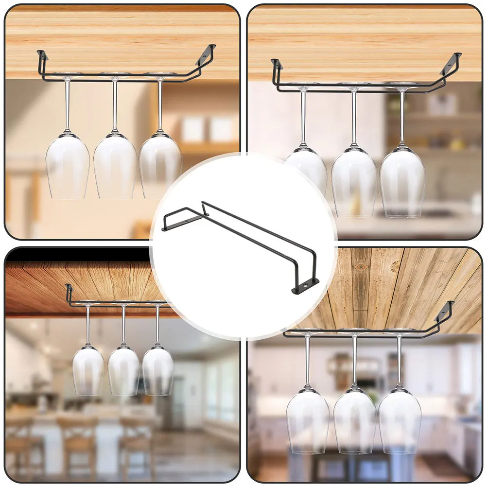 

2Pcs Wine Glass Holder Metal Rack Ceiling Mounted Hanging Stemware Organizer Cabinet Glass Storage Display Cup Metal Rack