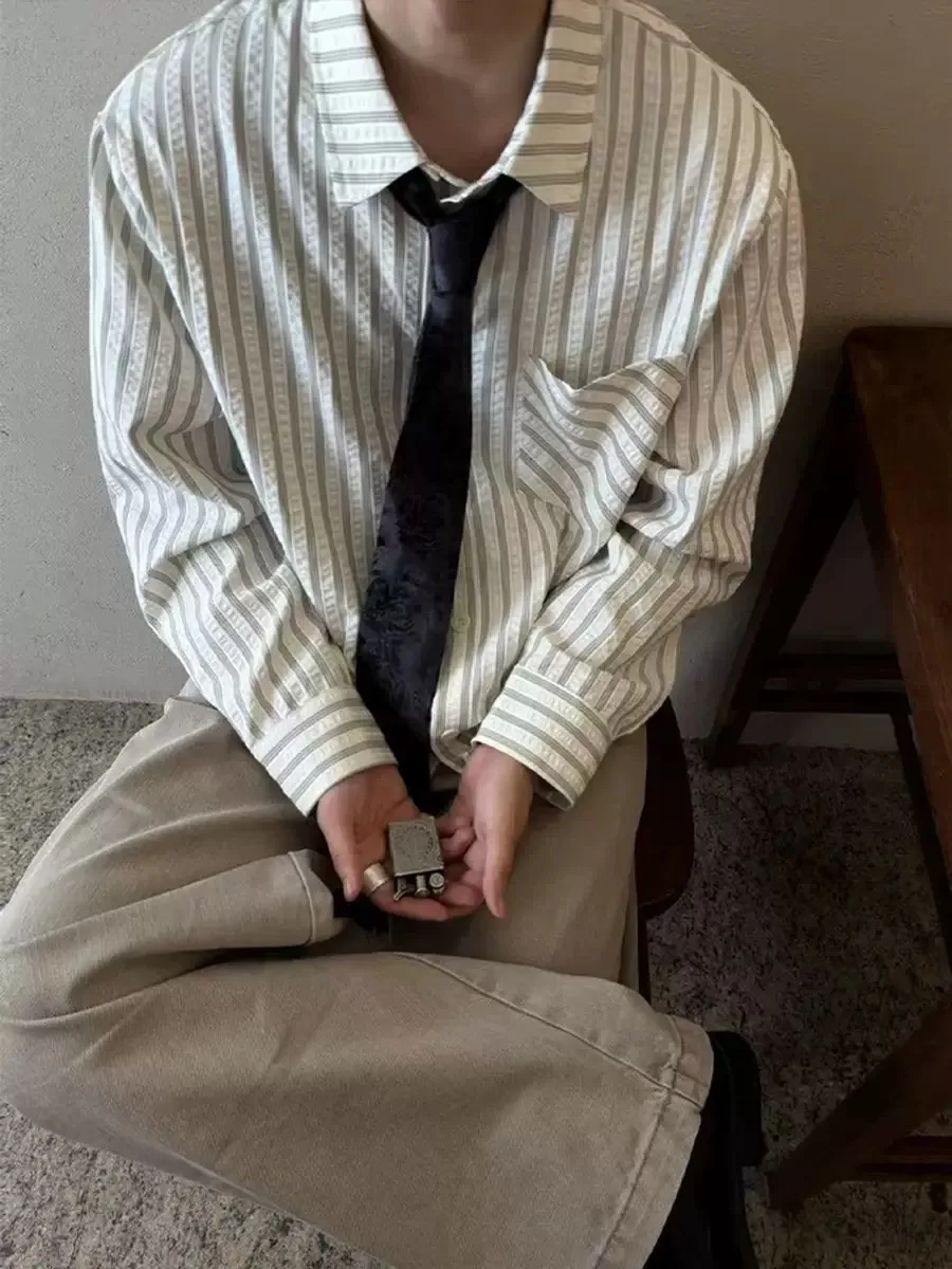 

Повседневная полосатая рубашка Cleanfit с длинным рукавом, в стиле ретро, свободного кроя, из смесового хлопка и полиэстера, с эффектом высокой эластичности