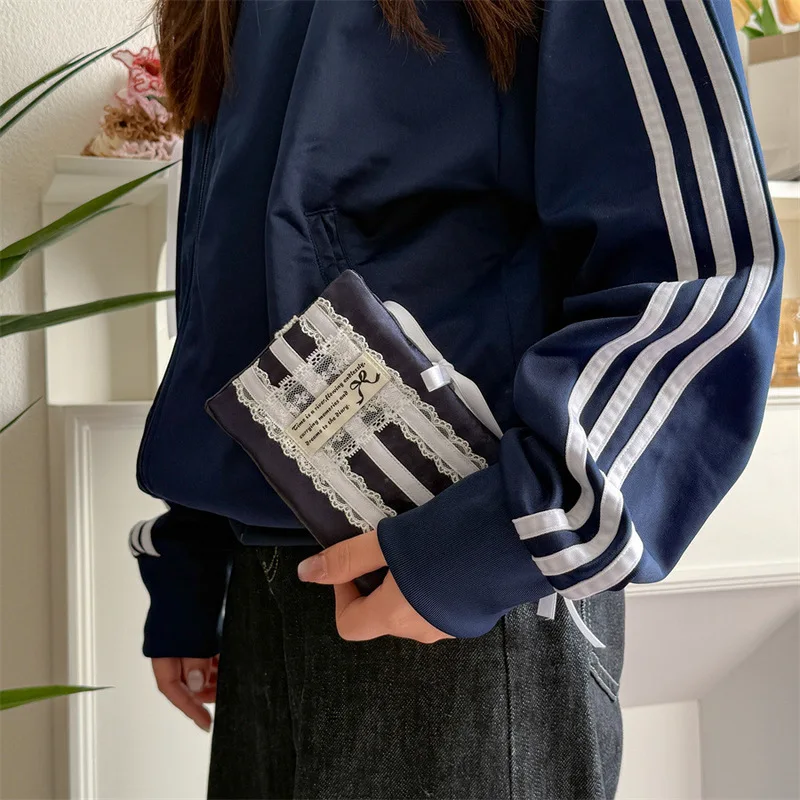 M5 Niche Handmade Fabric Lace Hand Book Jacket Silky Imitation Silk Fabric Bow Tie Book Jacket，Only Cover Book，Gift For Friend