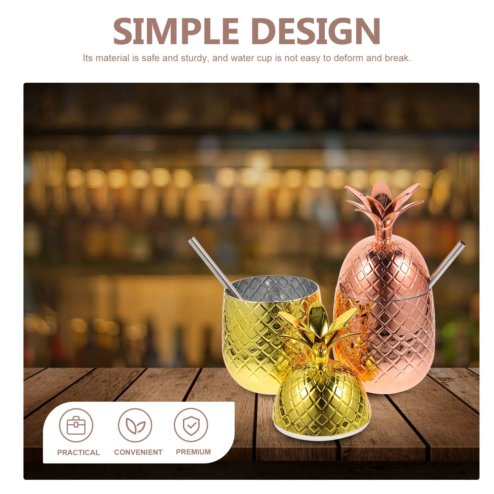

2Sets Premium Pineapple Cocktail Glass Shatterproof Drink Cup for Parties Celebrations Daily Use with Straw Lid