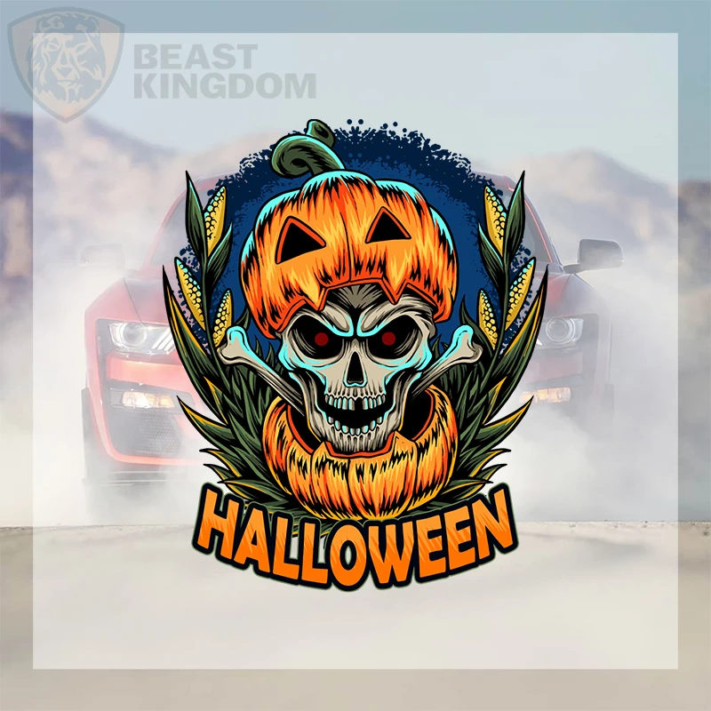 Car Stickers Playful Halloween Skull Pumpkin Vinyl Decal Waterproof Die Cut for Gas Cap Vehicle Body Garage Auto Decor