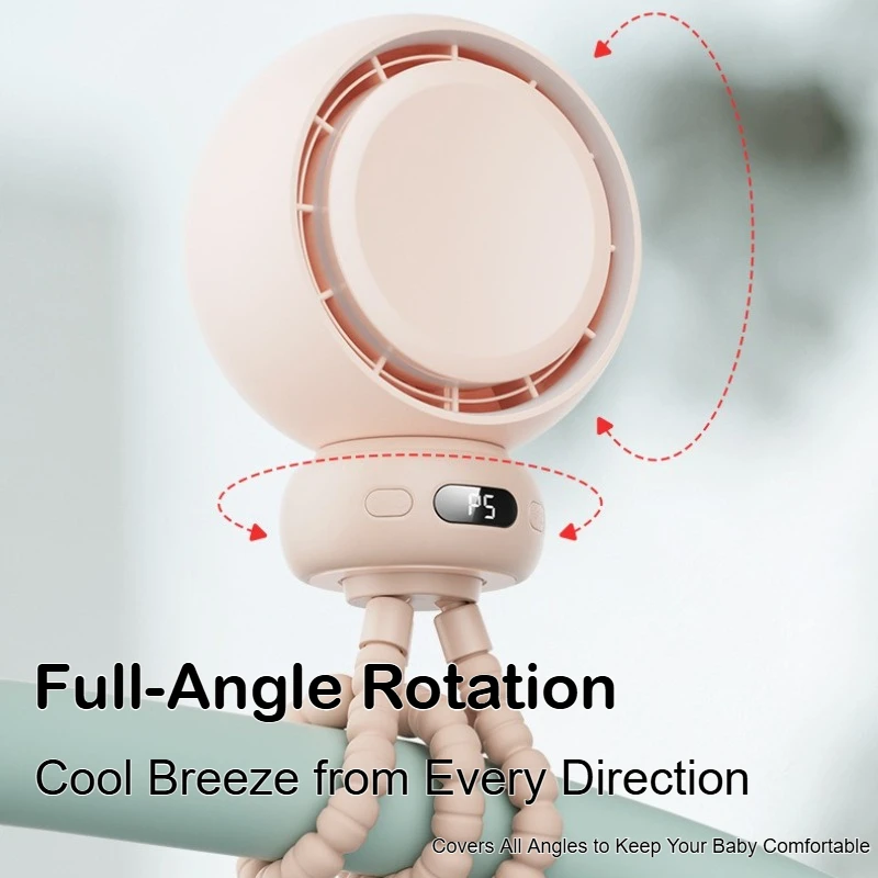 Octopus Stroller Fan - Auto-Oscillating Baby Pushchair Clip-On Fan, Portable Cooling Solution for Infants view 3