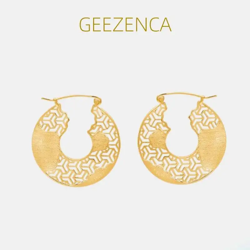 

GEEZENCA 925 Sterling Silver Hollow Out Craft Round Earring For Women Ethnic Vintage Chinese Style Hoop Earrings 2023 New Gift