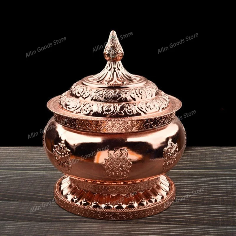 Tibetan Copper Ritual Vessel, Handicraft Offering Ornament, Desktop Collectible Gift