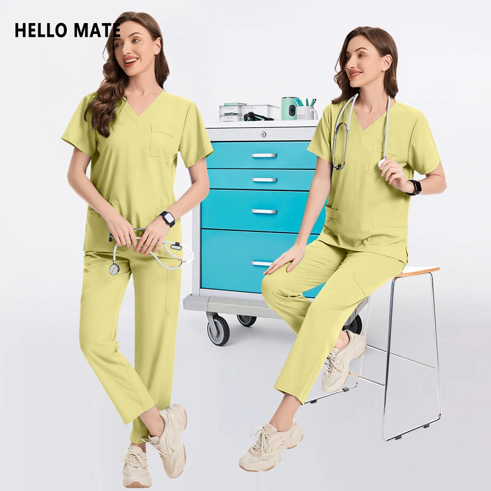 

Wholesale Summer Soft Uniform Medical Doctor Nurse Surgical Scrub Set Elastic Pocket Workwear Women Men Clinical Nursing Clothes