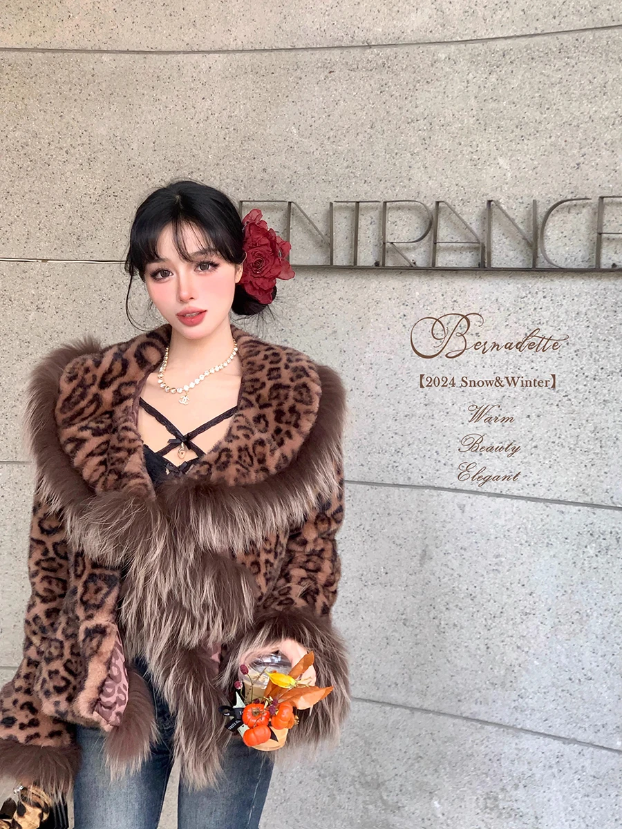 

Lautaro Winter Short Thick Warm Colorful Leopard Print Faux Fur Coat Women Elegant Luxury Designer Clothes Fluffy Jacket 2025