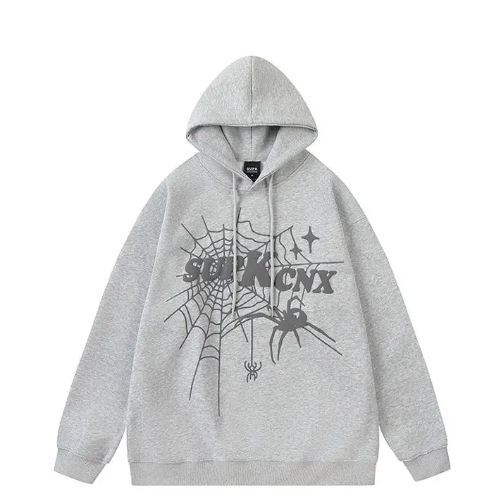 

Trendy Korean Personalized Street Hip Hop High Street Spider Hooded Sweatshirt American Retro Men's Women's Y2K Loose Jacket Top