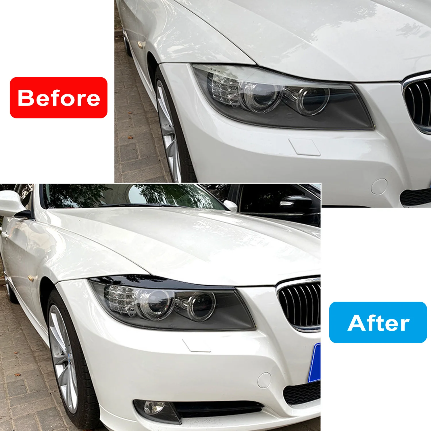 For BMW 3-Series E90 E91 320I 330I 2005-2012 Front Headlight Cover Garnish Strip Eyebrow Cover Trim Sticker Glossy Black