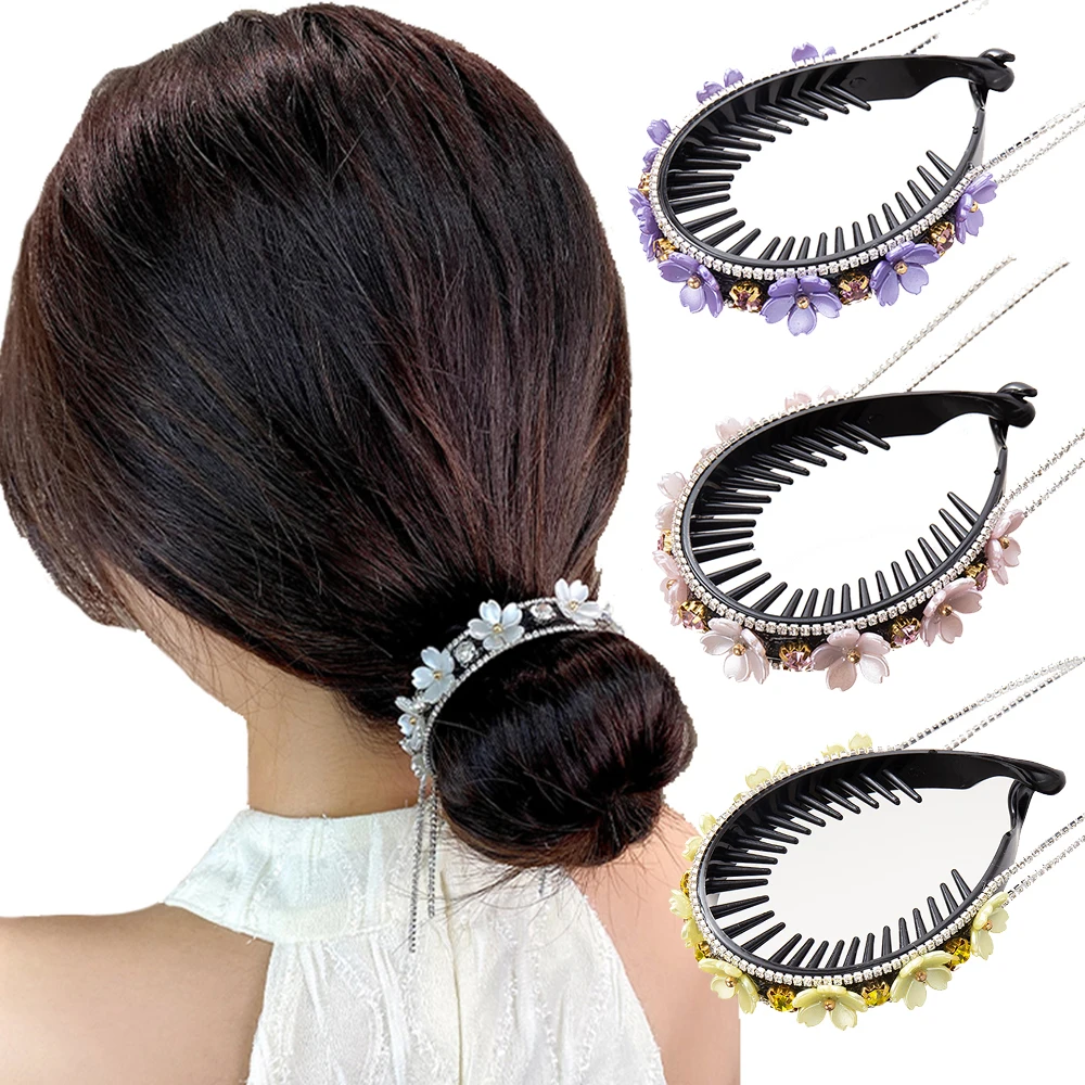 

Women Elegant Flowers Rhinestone Tassel Ponytail Hair Claws Headband Hair Clip Barrettes Hairpin Forwot Fashion Hair Accessories