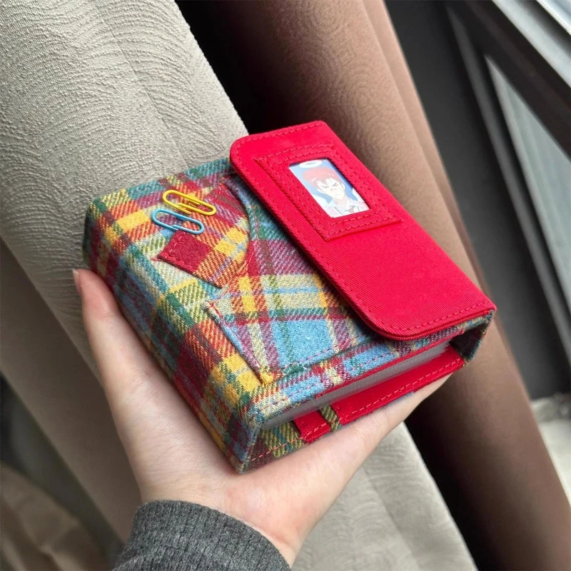 Vintage Candy Checkered Loose Leaf Card Book with Denim Shell Celebrity Photo Storage Card Book -with 40 Pages Blank Inner Pages
