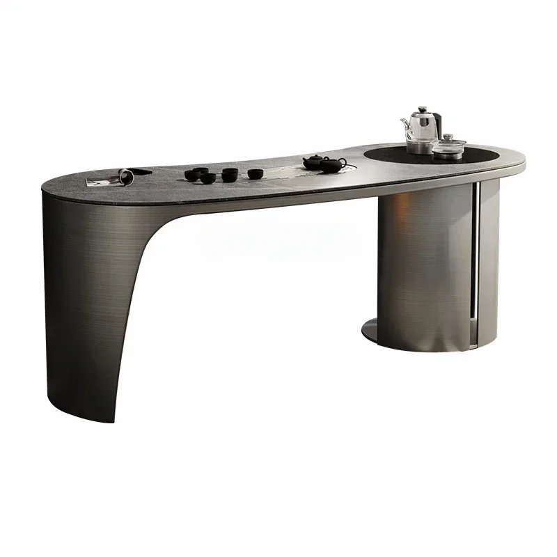 

Комплект стол-стул HJ Light Luxury: Чайный столик с интегрированным чайником, стол для приготовления чая с каменной столешницей, современный минималистичный дизайн